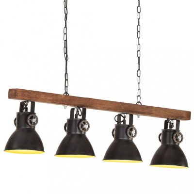 Lampă suspendată industrială, negru, lemn de mango, E27 foto