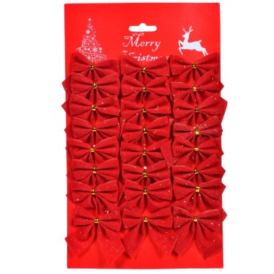 Set Fundite Decorative Craciun, Model Catifelat, Rosu, Dimensiune 4.5x5.5cm, 24 Buc. foto