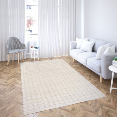 Covor Premium Belgian Model Blanita LOP 050, Efect 3D, Imitatie Blana Iepure, Marime 50 x 80 cm, Crem, Inaltime Fir 23 mm, Antiderapant, Antialergic, foto
