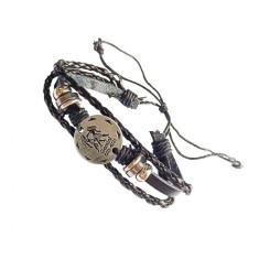 Bratara din piele ecologica, Zodiac Gemeni, Negru, BR50