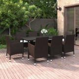 vidaXL Set mobilier de grădină, cu perne, 9 piese, poliratan și sticlă 3099678