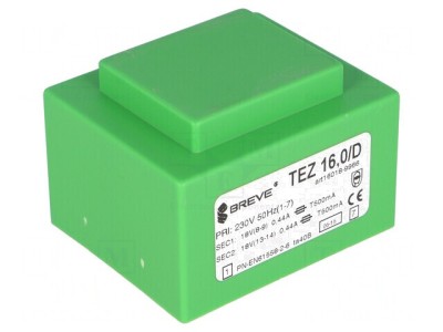 Transformator &amp;icirc;ncapsulat 16VA 230VAC 18V dublu 444mA foto