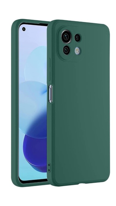 Husa din silicon compatibila cu Xiaomi Mi 11T Lite, silk touch, interior din catifea, Verde inchis