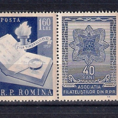 ROMANIA 1959 - ZIUA MARCII POSTALE ROMANESTI, VINIETA, MNH - LP 484a