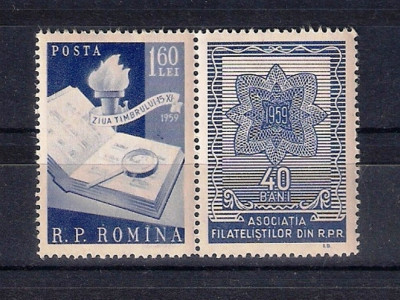 ROMANIA 1959 - ZIUA MARCII POSTALE ROMANESTI, VINIETA, MNH - LP 484a foto