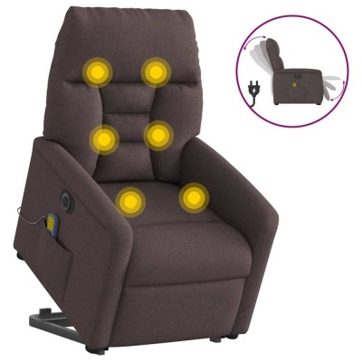 vidaXL Fotoliu electric masaj rabatabil cu ridicare maro &amp;icirc;nchis textil 3303067 foto