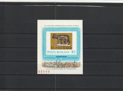 ROMANIA 1978 LP 968 TARGUL FILATELIC INTERNATIONAL ESSEN COLITA NEDANTELATA MNH NESTAMPILATA foto