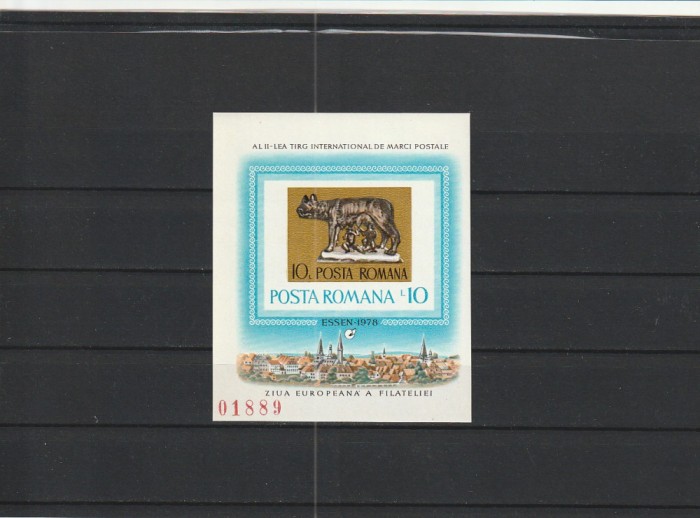 ROMANIA 1978 LP 968 TARGUL FILATELIC INTERNATIONAL ESSEN COLITA NEDANTELATA MNH NESTAMPILATA