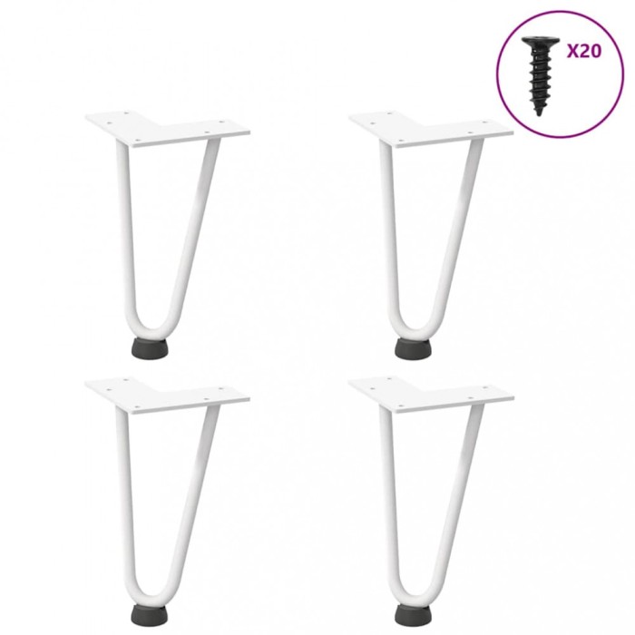 vidaXL Picioare tip agrafă pentru măsuță de cafea, 4 buc., alb, 20 cm, oțel masiv