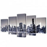 Set de tablouri p&acirc;nză, monocrom, imprimeu New York Skyline, 200x100 cm, vidaXL