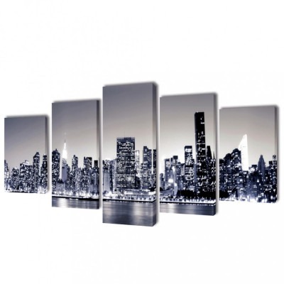 Set de tablouri p&amp;acirc;nză, monocrom, imprimeu New York Skyline, 200x100 cm foto