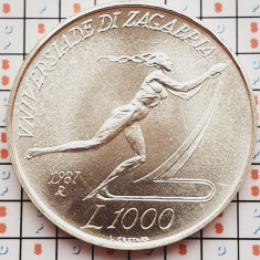 1338 San Marino 1000 Lire 1987 Zagreb University Games 35.000 km 214 UNC argint