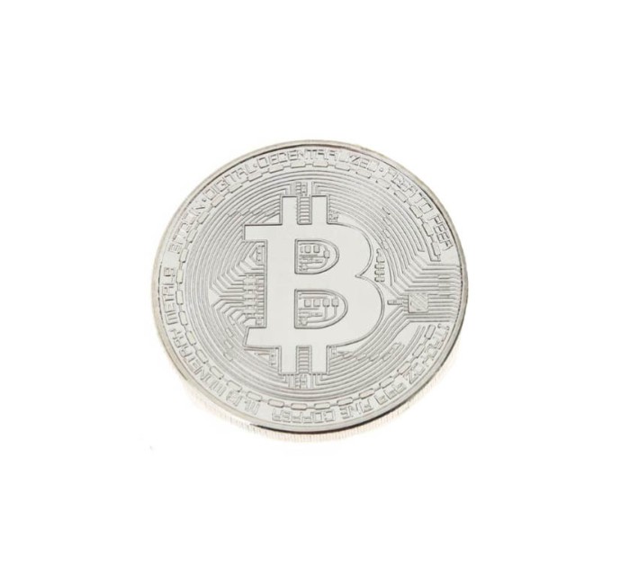 Moneda Suvenir Bitcoin, diametru 40 mm, Argintiu