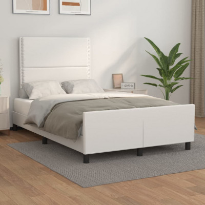 VidaXL Cadru de pat cu tăblie, alb, 120x200 cm, piele ecologică | Okazii.ro