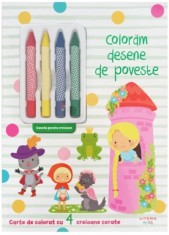 Coloram desene de poveste. Carte de colorat cu 4 creioane cerate - Litera