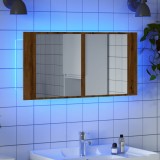 vidaXL Dulap Oglindă LED Stejar Artizanal 90x12x45cm Corp Baie Lemn Maro