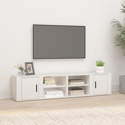 Comode TV, 2 buc., alb, 80x31,5x36 cm, lemn prelucrat foto