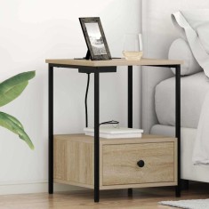vidaXL Cabinet de noptiere cu stație de &amp;icirc;ncărcare 2 pcs Stejar sonoma 859433 foto