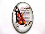 Magnet Frigider Lemn Pictat Manual Vioara Portativ Floral Tablou Oval 10cm Handmade