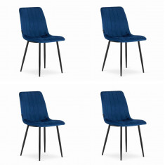 Set 4 scaune bucatarie/living, Artool, Lava, catifea, metal, bleumarin si negru, 43x51x90 cm foto