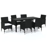 Cumpara ieftin Set mobilier de gradina cu perne, 7 piese, negru, poliratan