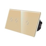 Intrerupator Touch Dublu Simplu Luxion Auriu Sticla Incastrat IP45 Indicator Albastru