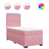 Cumpara ieftin Pat box spring cu saltea, roz, 80x200 cm, catifea
