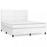 Cumpara ieftin Pat box spring cu saltea, alb, 160x200 cm, piele ecologica