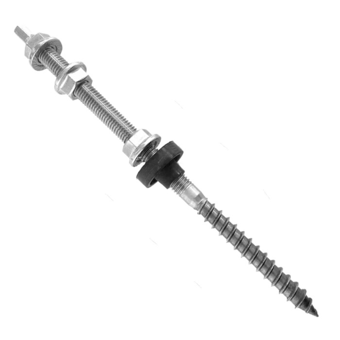 Surub tip ancora hanger bolt cu filet dublu M10 pentru prindere panou solar fotovoltaic M10 x 250 mm