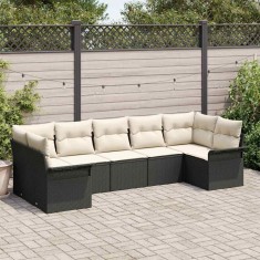 vidaXL Set de canapele pentru grădină cu pernă 7 pcs Negru Rattan poli 3345507