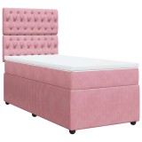 Cumpara ieftin Pat box spring cu saltea, roz, 80x200 cm, catifea