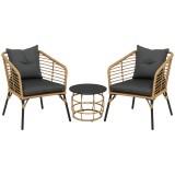 Set de bistro Outsunny format din 3 piese, rezistent la intemperii, 1 masă de cafea, 2 scaune, 62 cm x 65 cm x 78 cm, nisip+gri &icirc;nchis | Aosom Romania