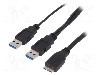 Cablu USB A mufa x2, USB A soclu, USB 3.0, lungime 0.6m, negru, LOGILINK - CU0071