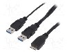 Cablu USB A mufa x2, USB A soclu, USB 3.0, lungime 1m, negru, LOGILINK - CU0072