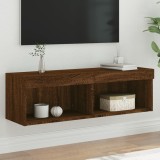 Comodă TV cu lumini LED, stejar maro, 100x30x30 cm
