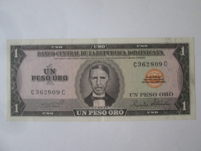 Republica Dominicană 1 Peso Oro 1975 aUNC,bancnota din imagini foto