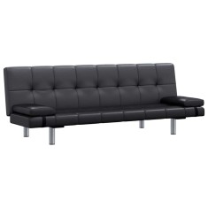 vidaXL Canapea extensibilă 2 perne, piele artificială, reglabilă negru