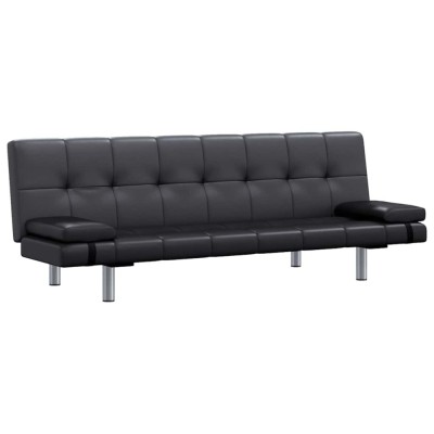 vidaXL Canapea extensibilă 2 perne, piele artificială, reglabilă negru foto