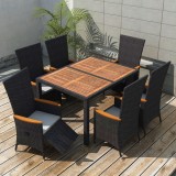 vidaXL Set mobilier de exterior 7 piese negru poliratan lemn acacia 47681