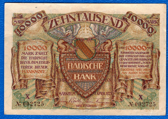 (1) BANCNOTA (NOTGELD) - GERMANIA - BANDEN - 10.000 MARK 1923 (1 APRILIE 1923)