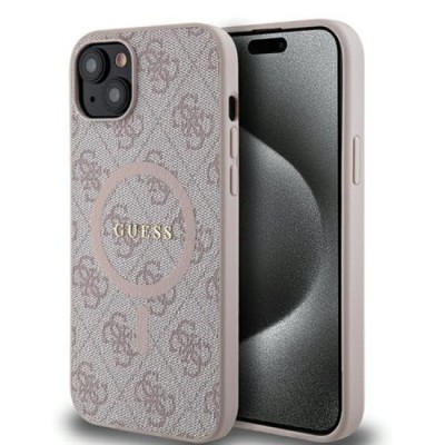Husa pentru iPhone 15 Plus / iPhone 14 Plus - Guess 4G Collection Leather MagSafe (GUHMP15MG4GFRP) - Pink foto