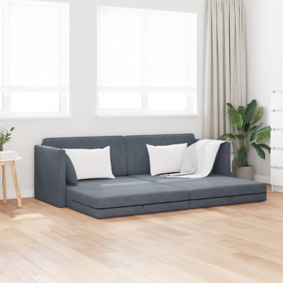 vidaXL Sofa Pat 2 &amp;icirc;n 1 Gri &amp;Icirc;ntunecat 213x144x60 cm Catifea foto
