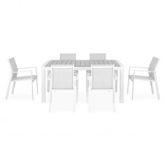 Set mobilier gradina/terasa Encore/Baria, 7 piese, 160/210x95x74 cm/56.5x62x86 cm, aluminiu, alb/gri