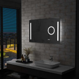 Oglinda Baie cu LED Gossi, 100x60 cm, Senzor Tactil, Afisaj Ora, Argintiu, Oglinda Cosmetica, IP44