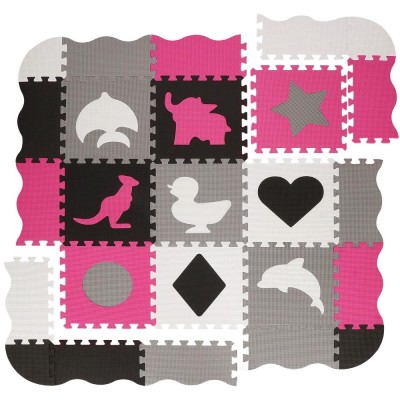 Covor din spuma pentru copii, tip puzzle forme, 34 piese, termoizolant, 120&amp;times;120 cm, gri roz Household NewTrend foto