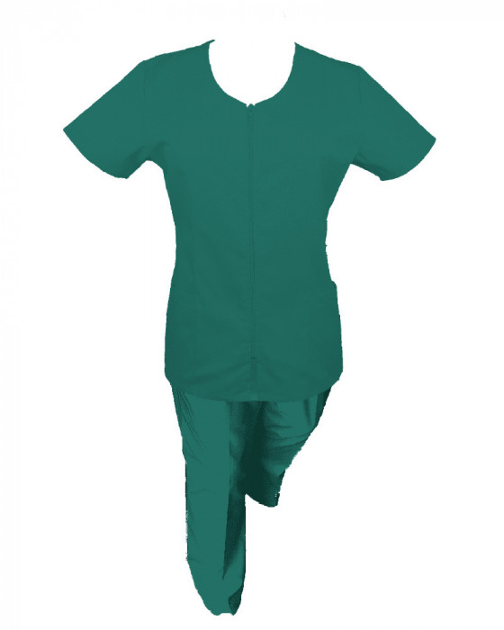 Costum Medical Pe Stil, Turcoaz inchis cu fermoar, Model Ana - 4XL, XS