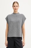 United Colors of Benetton vestă din amestec de l&acirc;nă culoarea gri, cu turtleneck, 1244D10EF