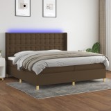 vidaXL Pat cu arcuri, saltea și LED, maro &icirc;nchis, 200x200 cm, textil