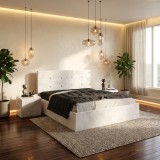 Pat Tapitat Elys Alb Catifea Premium Cu Noptiere Tapitate Disponibil acum