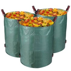 Set 3 Cosuri pentru Gradina, cu Manere Transport, Pliabil, Reutilizabil, Rezistent la Apa, pentru Colectare Frunze si Iarba, 86 x 67 cm, 300L, Verde